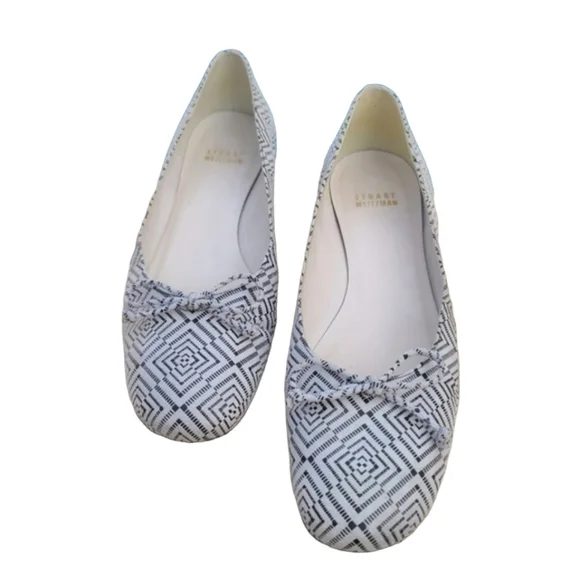 STUART WEITZMAN Leather Ballet Flats 8 Geometric Bows Stone Low Pile Suede RARE - Picture 15 of 16